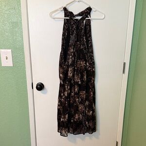 Free People Black and Brown Floral Halter Midi Dress